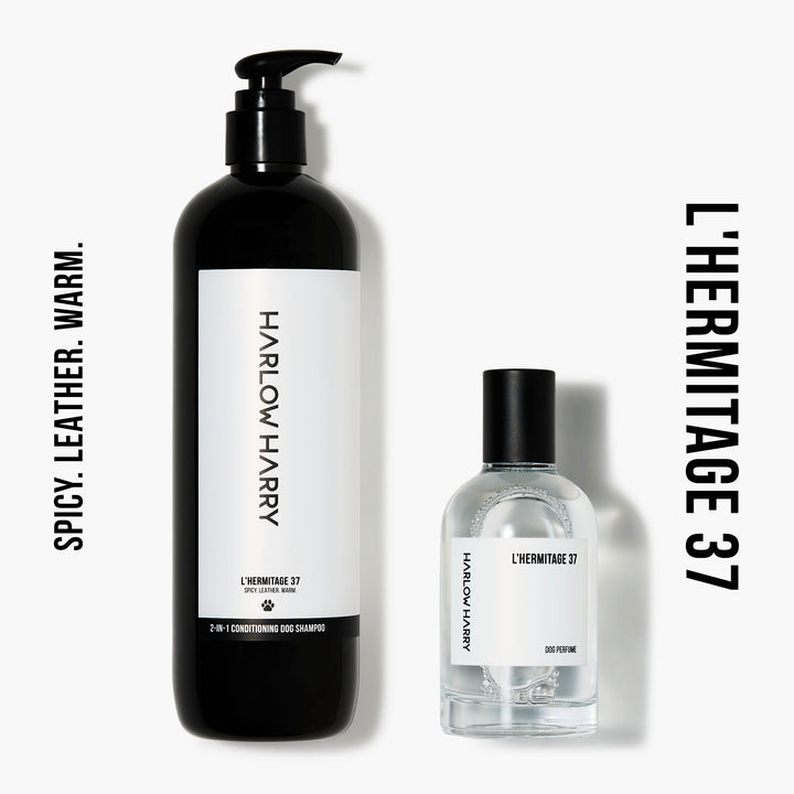 Harlow Harry L'hermitage 37 dog perfume and conditioning shampoo set featuring luxury dog fragrances and pet grooming essentials
