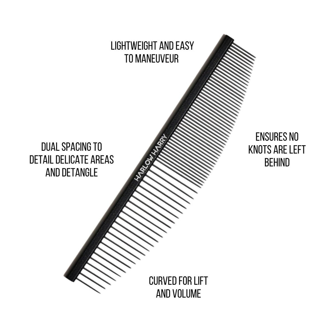 Curved dog comb for undercoat care and fluffing the face by HARLOW HARRY